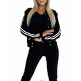 thumbnail image 1 of ChicMe Three Piece Sets for Women Lounge Outfits Striped Tape Long Sleeve Bomber Jacket and Elastic Sporty Pants with Tank Tops Tracksuit Black-XL, 1 of 9