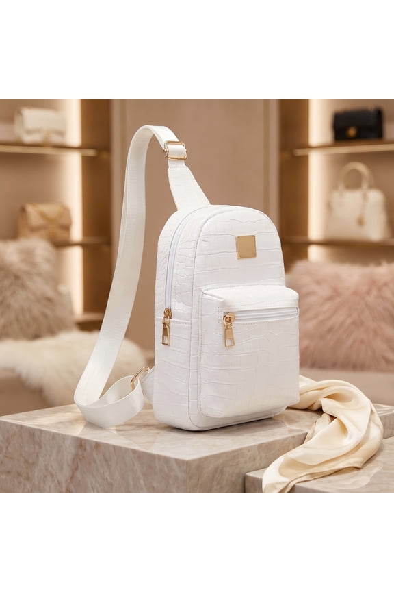 ChicMini Croco Embossed Mini Backpack  White Faux Leather Fashion Backpack with Adjustable Straps for Travel, Daily Use & Stylish Carry