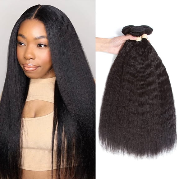 ChicRosa 3PCS Kinky Straight Human Hair Bundles Full Head Set R6-RIKS