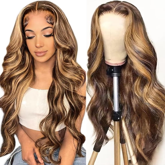ChicRosa 5x5 Transparent Lace Closure Wigs Human Hair P4/27 Highlight Honey Blonde Body Wave Wig 180% Density for Women