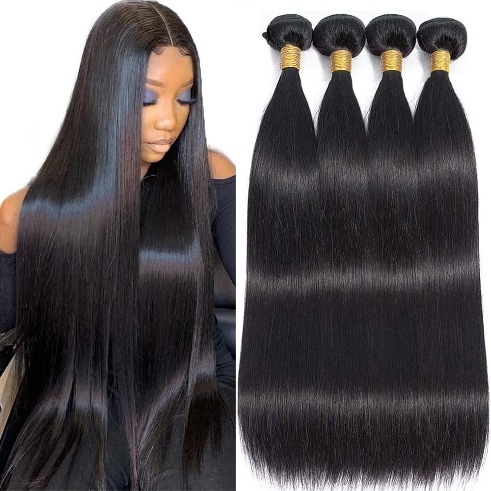 ChicRosa A4-ST Straight Human Hair Bundles Natural Black 100% Human Hair Weave Extensions