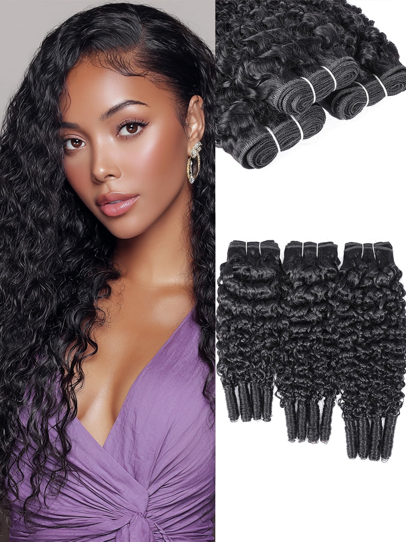 ChicRosa N-BC Deep Curly Human Hair Bundles Natural Black 100% Human Hair Weave Extensions