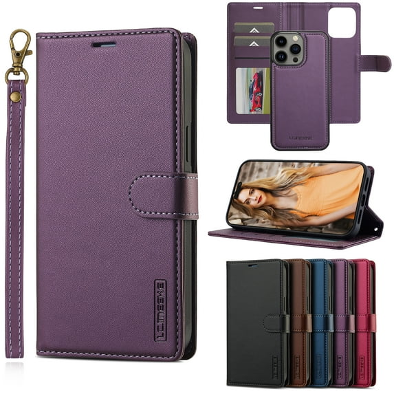 ChicShell 2 in 1 Wallet Case for Apple iPhone 11 Pro, Detachable Back Cover Cards Holder RFID Blocking Hand Wrist Shockproof Drop Protective Phone Case for Women Men, Purple