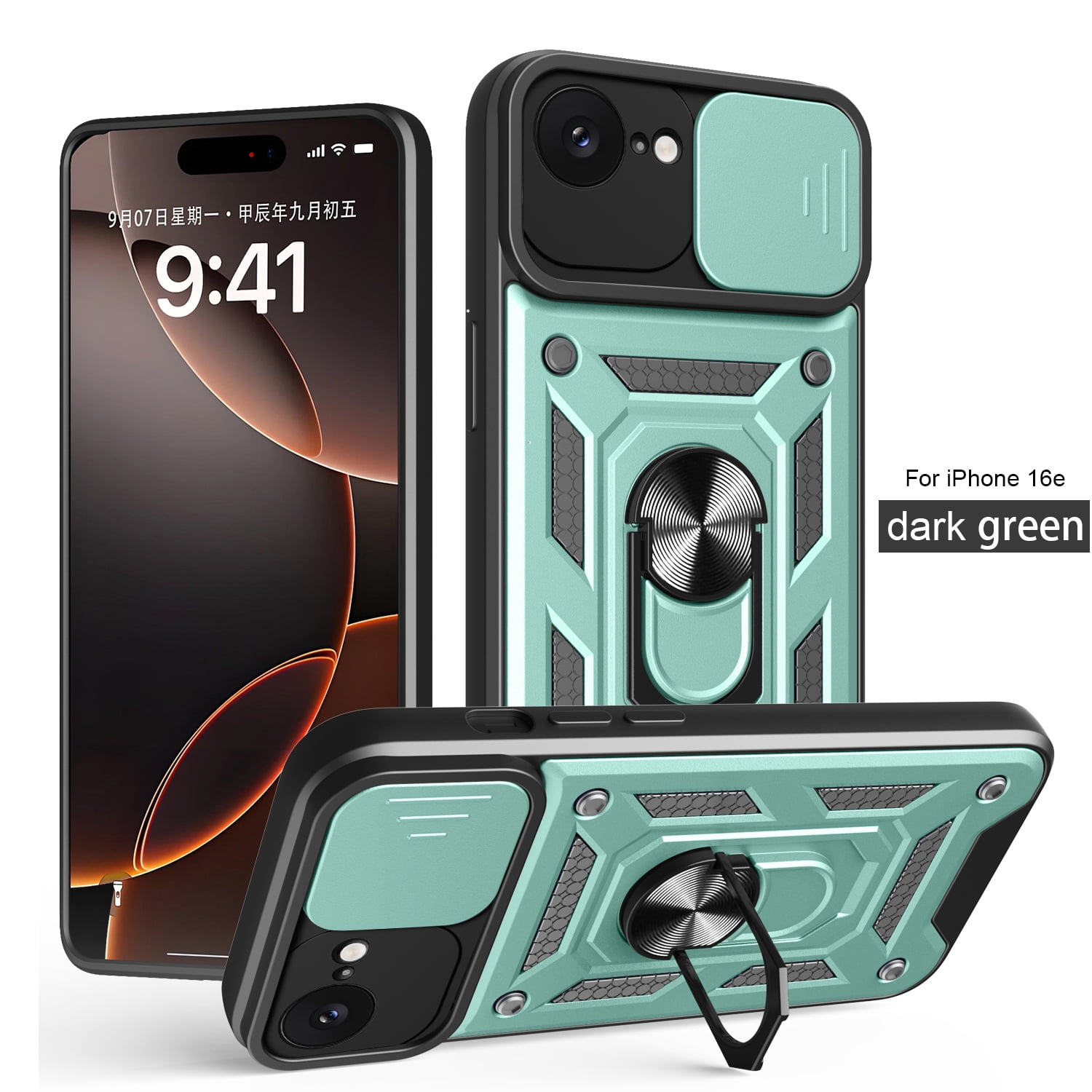 ChicShell Case for iPhone 16e, Built-in Slide Lens Cover [Rotated Ring ...