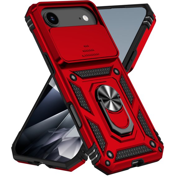 Allytechgroup Case for iPhone Air with Kickstand, Military Grade Drop Protection Slide Camera Cover Anti-Scratch Stand Case Support Magnetic Car Mount for iPhone Air Women Men, Red
