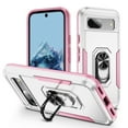 thumbnail image 1 of ChicShell Compatible with Google Pixel 6 Pro Case, [Military Grade] [Support Magnetic Car Mount ] Rotatable Ring Kickstand Hybrid Hard PC Soft TPU Shockproof Protective Cover Case - White+Pink, 1 of 10