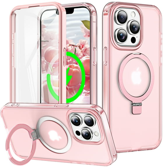 ChicShell Compatible with iPhone 16 Pro Max Case,Magnetic Wireless Charging Full Body Rugged Case with Built-in Touch Sensitive Anti-Scratch Screen Protector - Pink