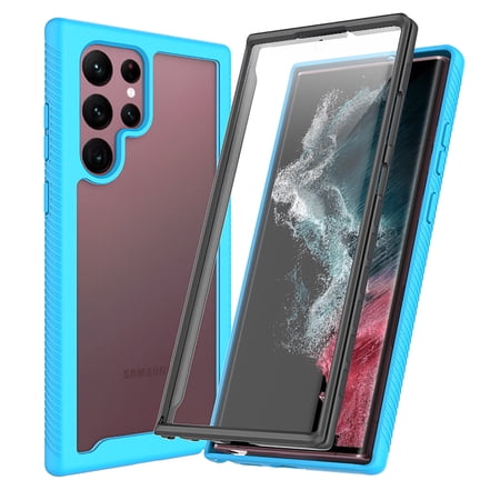 ChicShell Hybrid Protective Case for Samsung Galaxy S24 Ultra, [Built-in Screen Protector] Clear Rugged PC Back Soft TPU Bumper Slim Fit Shockproof & Anti-Scratch Cover Case, Blue