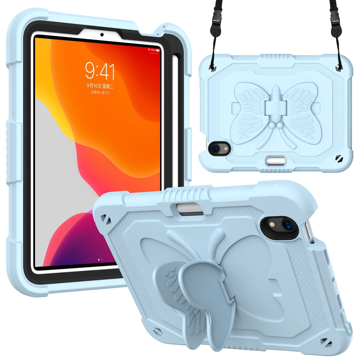 TopEsct Kids Case For IPad Mini 6/7 (2024/2021) 8.3" - Shockproof Silicone Cover With Handle & Stand, Purple & Turquoise