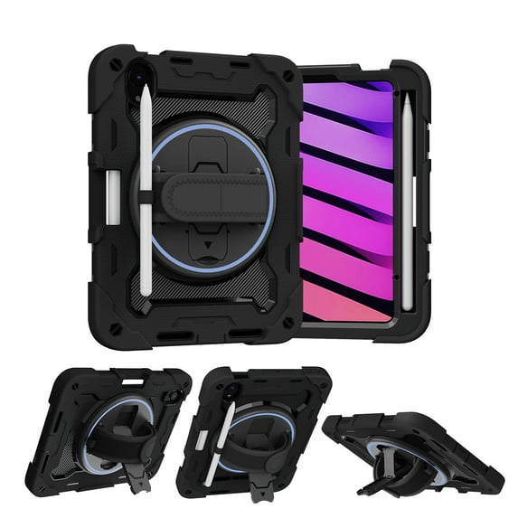 Allytechgroup Kids Case for iPad mini 7 A17 Pro 2024/ iPad mini 6 2021 8.3 Inch, Built-in Hand Strap Pencil Holder Kickstand Four Corners Effedtive Anti-shock Shockproof Cover for Children, Black