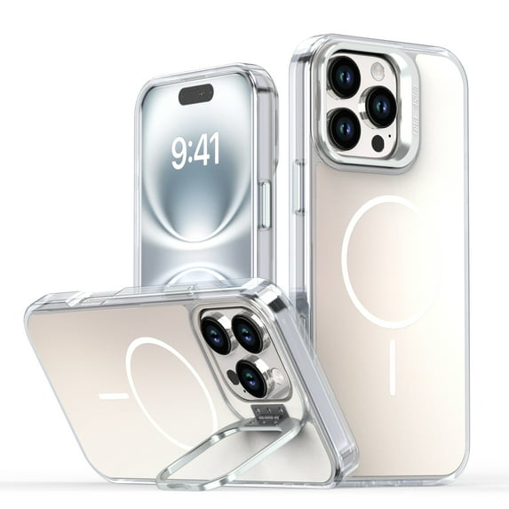 ChicShell Magnetic Case Compatible with iPhone 12 Pro / 12 6.1", Built-in Camera Lens Kickstand Compatible with MagSafe Anti-Yellow Shockproof Protective Back Cover Bumper for Women Men, White