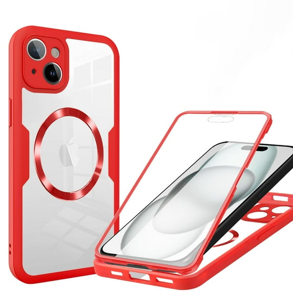 ChicShell Magnetic for iPhone 12 Case, Support Wireless Charging Full-Body Phone Case with Built-in Screen Protector Military Drop Proof iPhone 12 Cover for Women Men, Red
