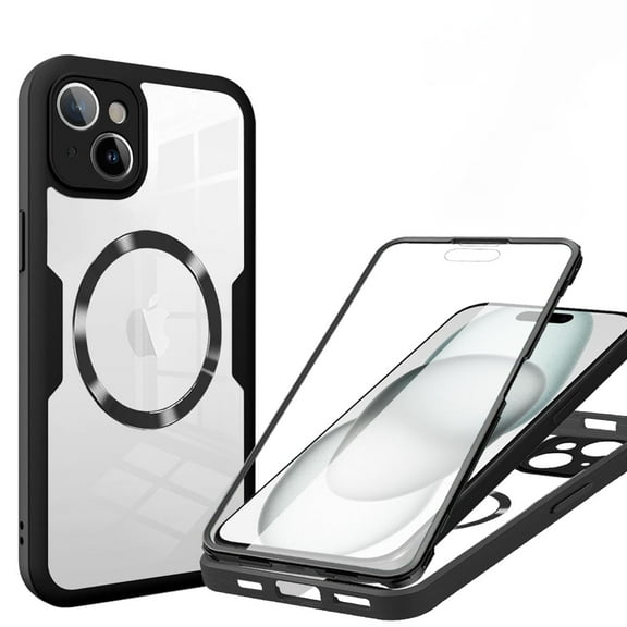 ChicShell Magnetic For iPhone 15 Plus Case,Full-Body Phone case with Built-in Glass Screen Protector Military Drop Proof iPhone 15 Plus Cover - Black