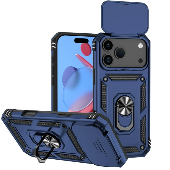 Allytechgroup Rotatable Ring Holder Case for iPhone 17 Pro Max, Military Grade Drop Protection - Slide Camera Cover - Heat Dissipation - Anti-Scratch Stand Case Support Magnetic Car Mount, Blue