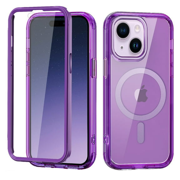 ChicShell Transparent iPhone 14 Plus Case with Built-in Screen Protector, Magnetic Back Cover Compatible with MagSafe Shockproof Perfect Protection for Apple iPhone 14 Plus, Darkpurple