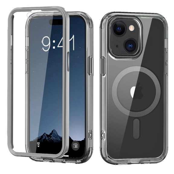 ChicShell Transparent iPhone 15 Case with Built-in Screen Protector, Magnetic Back Cover Compatible with MagSafe Shockproof Perfect Protection for Apple iPhone 15, Grey