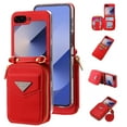 thumbnail image 1 of ChicShell Wallet Case For Samsung Galaxy Z Flip 6, RFID Blocking PU Leather Zipper Handbag Purse Flip Cover, Kickstand Case with Card Slots Holder Wrist Strap Lanyard, Red, 1 of 10