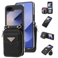 thumbnail image 1 of ChicShell Wallet Case For Samsung Galaxy Z Flip 6, RFID Blocking PU Leather Zipper Handbag Purse Flip Cover, Kickstand Case with Card Slots Holder Wrist Strap Lanyard, Black, 1 of 9