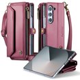 thumbnail image 1 of ChicShell Wallet Case for Samsung Galaxy Z Fold 7 with Credit Card Slot, Shoulder Strap Hand Wrist Cards Slots RFID Blocking Shockproof Protective Phone Case for Girls Women, E-Winered, 1 of 10