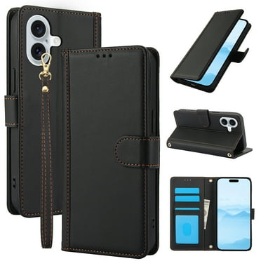 ChicShell Wallet Case For iPhone 16 Plus, RFID Blocking PU Leather Handbag Purse Flip Cover, Kickstand Folio Case with Card Slots Holder Wrist Strap, Black