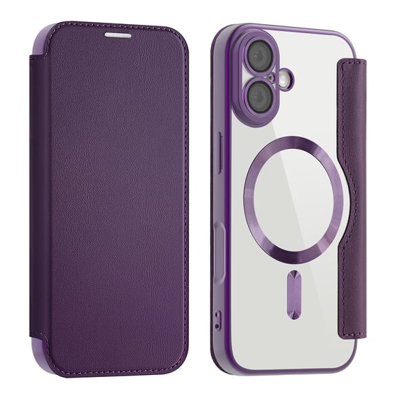 ChicShell Wallet Case for iPhone 17 with Card Slots, Support Wireless Charging Slim Shockproof Anti-Scratch Clear Back Panel [RFID Blocking] Slim Lightweight Case for iPhone 17, Purple