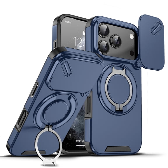 ChicShell for iPhone 17 Pro Case with Kickstand, Slim Fit Phone Shell with Slide Camera Cover Support Magnetic Car Mount Shockproof Protective Cover for iPhone 17 Pro, Blue