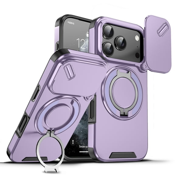 ChicShell for iPhone 17 Pro Case with Kickstand, Slim Fit Phone Shell with Slide Camera Cover Support Magnetic Car Mount Shockproof Protective Cover for iPhone 17 Pro, Purple