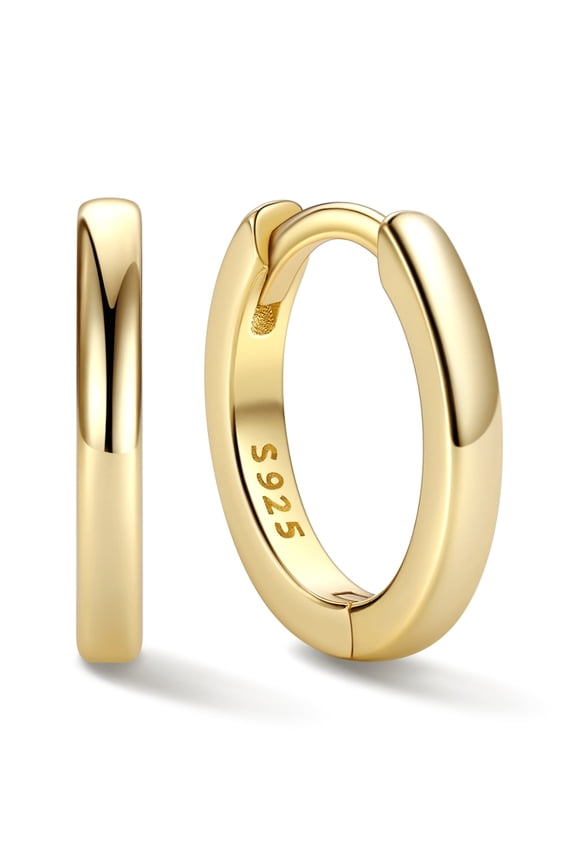 14K Gold Plated Silver Huggie Hoop Earrings Small Gold Plated Hoop Earrings for Women Hypoallergenic 925 Sterling Silver Cartilage Earrings for Women 10MM
