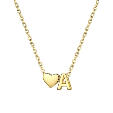 ChicSilver 14K Gold Initial A Necklace for Women Letter Alphabet Necklace Heart Pendant Chain 16" Birthday Valentine's Day Jewelry Gifts