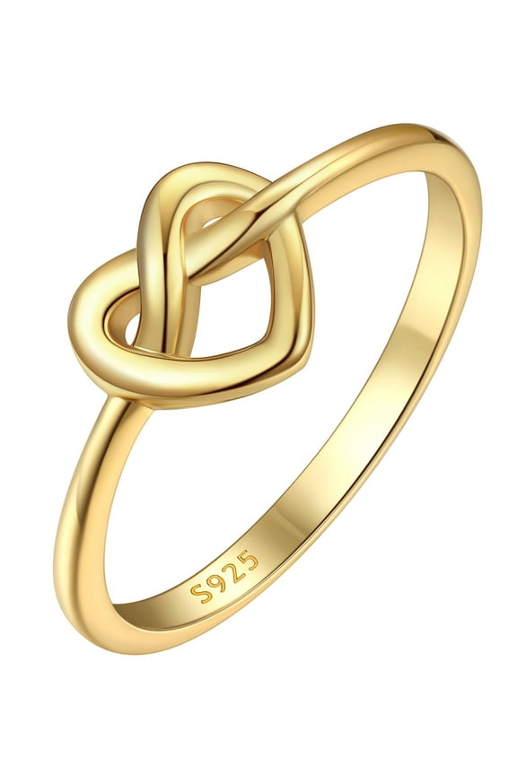 14K Gold Over 925 Sterling Silver Heart Love Knot Friendship Ring Wedding Band Comfort Fit Polished Anniversary Ring