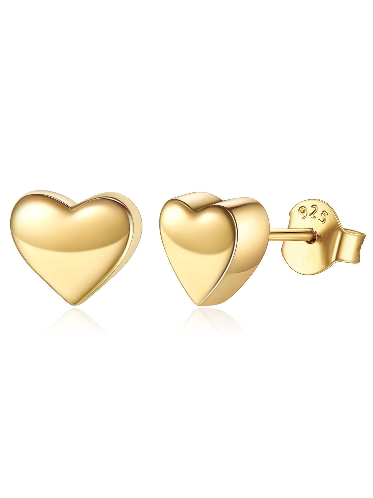 ChicSilver 14K Gold Plated Heart Earrings for Women 925 Silver Studs Statement Earring Trendy Valentines Earring Valentine's Day Gifts for Her