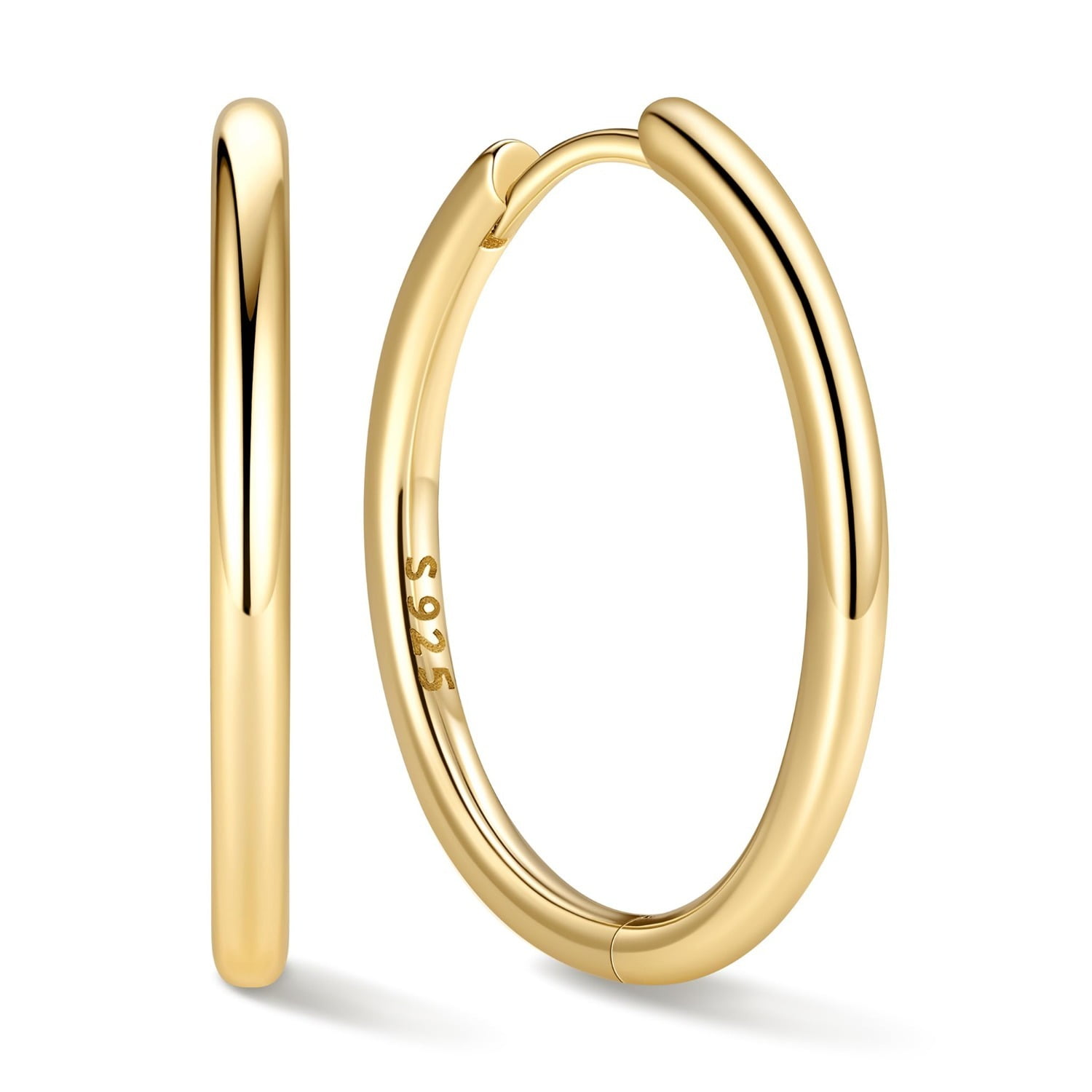 ChicSilver 14K Gold Plated Small Hoop Earrings Gold Plated Earrings Hoops Huggie Earring for Women Hypoallergenic Hoop Earring for Sensitive Ears 20MM