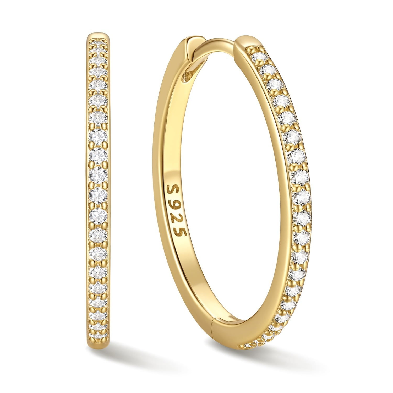 ChicSilver 14K Gold Plated Sterling Silver Huggie Earrings Cubic Zirconia Hoop Earrings for Women Small Hoop Earring Hypoallergenic 20MM