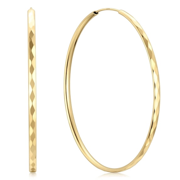 ChicSilver 14K Gold Plated Big Hoop Earrings for Women Sensitive Ears Lightweight Thin Hoop Earrings Sterling Silver Diamond-Cut Hoops Earring 70MM