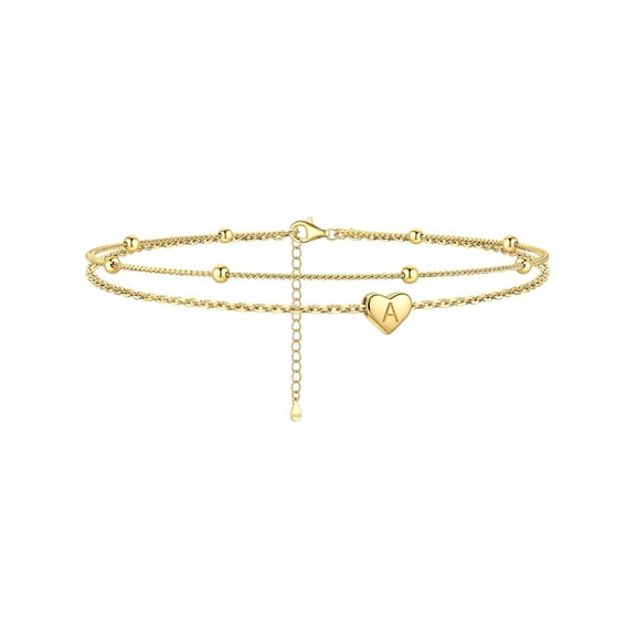 ChicSilver 14K Gold Plated Womens Initial Anklet Layered Anklet Bracelet Dainty Beaded Chain Sterling Silver Anklet Adjustable 11" Waterproof Summer Beach Jewelry for Women