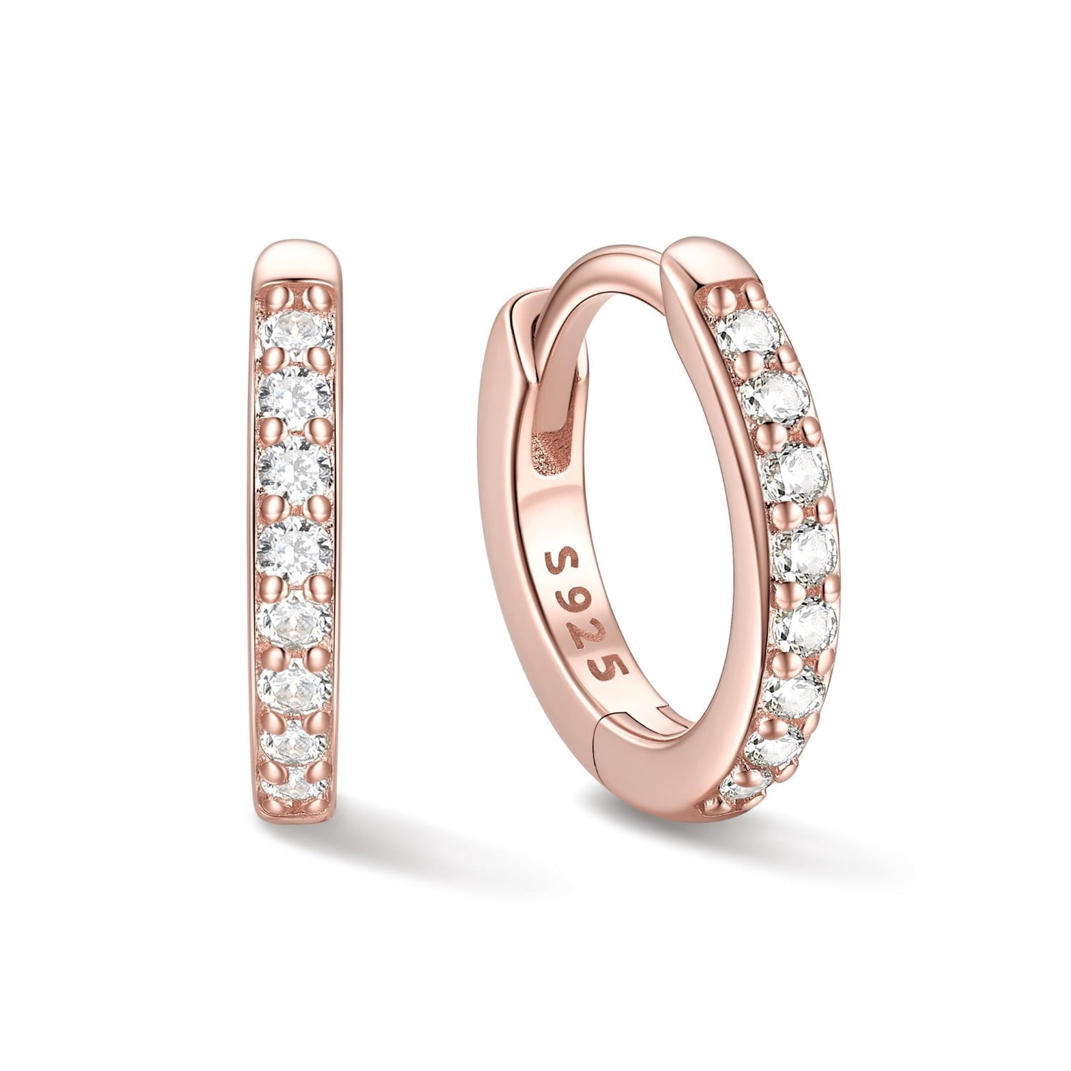 ChicSilver 14K Rose Gold Plated Earrings for Women 8MM Hoop Earrings Hypoallergenic Small Huggies Earring Cubic Zirconia Hoop Earrings for Mother