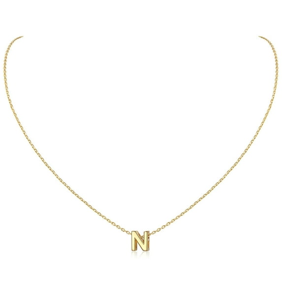 ChicSilver 14K Yellow Gold Plated Initial Necklaces for Women Alphabet N Pendant Gold Letter Necklace in Sterling Silver Birthday Jewelry Gifts