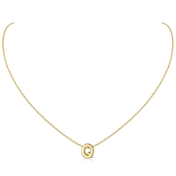 ChicSilver 14K Yellow Gold Plated Initial Necklaces for Women Alphabet Q Pendant Gold Letter Necklace in Sterling Silver Birthday Jewelry Gifts