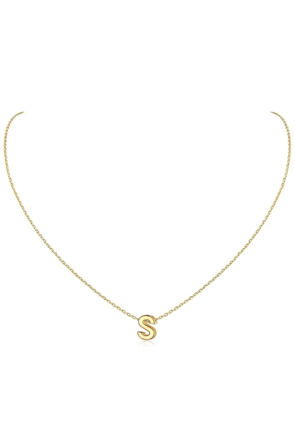 Solid Sterling Silver Initial Necklaces 14K Gold Plated Dainty A-Z Pendant Letter Charm Personalized Name Necklaces Jewelry Christmas Birthday Valentine's Day Gifts for Her