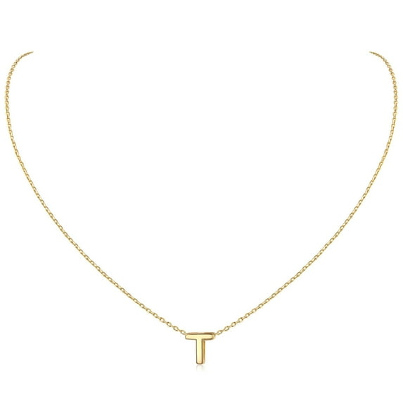 ChicSilver 14K Yellow Gold Plated Initial Necklaces for Women Alphabet T Pendant Gold Letter Necklace in Sterling Silver Birthday Jewelry Gifts