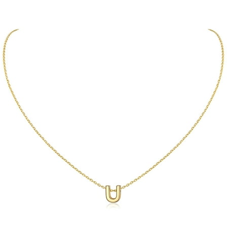 ChicSilver 14K Yellow Gold Plated Initial Necklaces for Women Alphabet U Pendant Gold Letter Necklace in Sterling Silver Birthday Jewelry Gifts