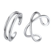 ChicSilver 925 Sterling Silver Adjustable Toe Ring Set- Stylish Open Ring Design for Comfortable Fit - Perfect for Womens Beach Foot Jewelry Collection