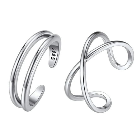 ChicSilver 925 Sterling Silver Adjustable Toe Ring Set- Stylish Open Ring Design for Comfortable Fit - Perfect for Womens Beach Foot Jewelry Collection