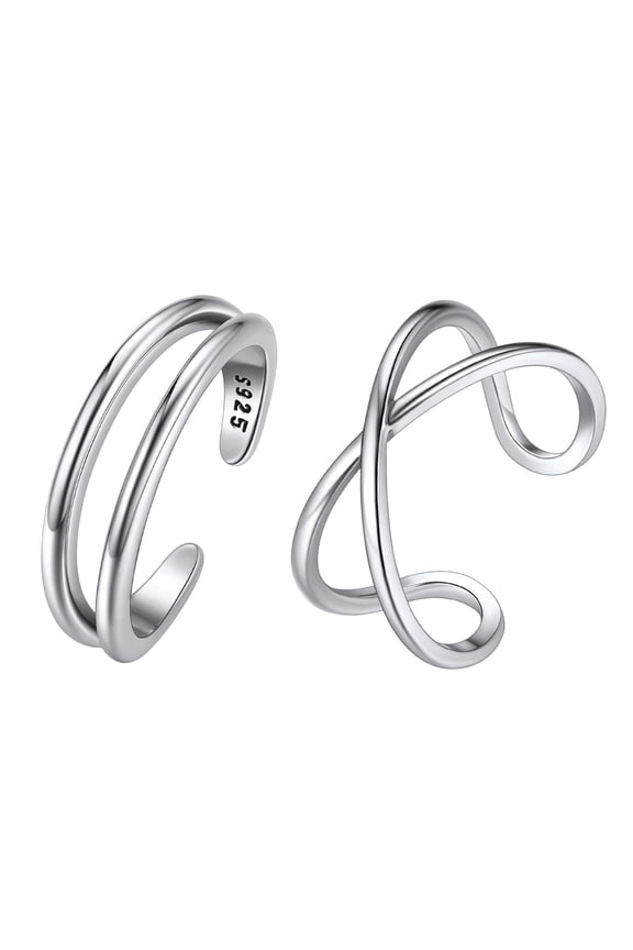 925 Sterling Silver Adjustable Toe Ring Set- Stylish Open Ring Design for Comfortable Fit - Perfect for Womens Beach Foot Jewelry Collection