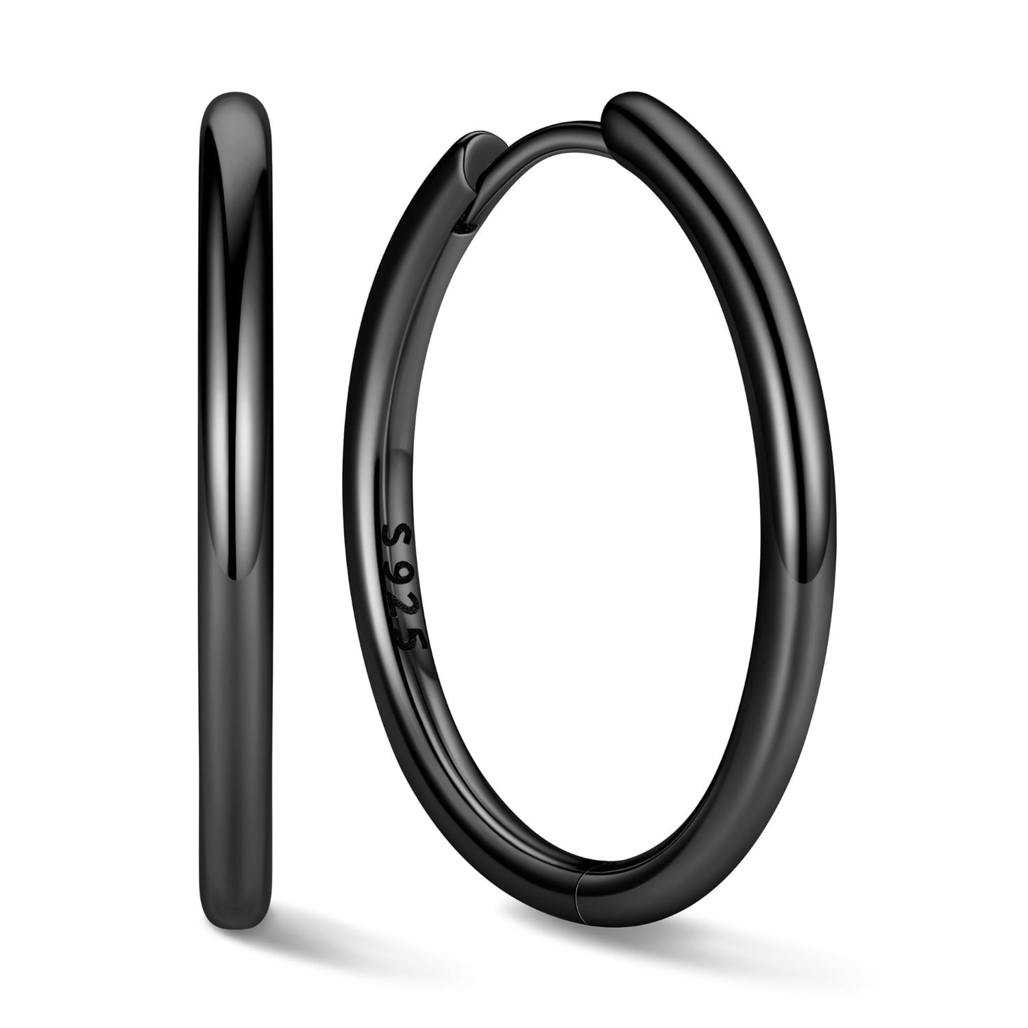 ChicSilver 20MM Black Hoop Earrings for Women Sterling Silver Huggie Earrings for Women Dainty Hoop Earring