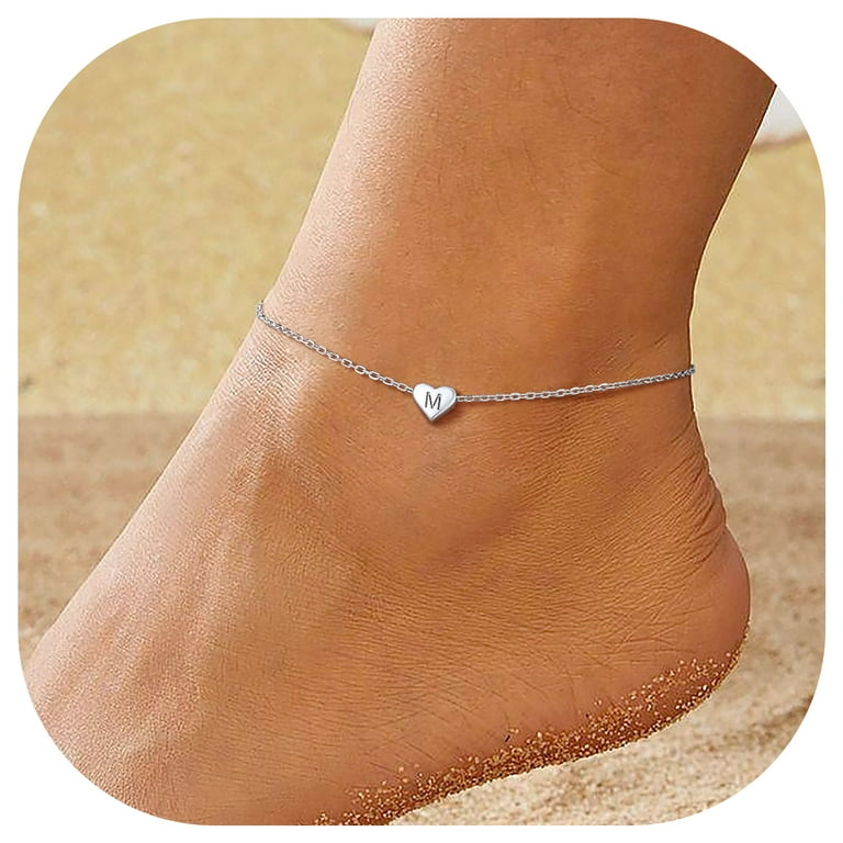 Silver Anklet Custom Anklet With Initials ChicSilver Heart Ankle