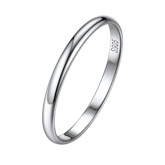 ChicSilver 2mm 925 Sterling Silver Ring High Polish Plain Dome Wedding Band for Women Comfort Fit Size 4-12