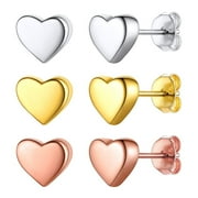 CHICSILVER 3 Pairs Heart Stud Earrings Set Hypoallergenic S925 Sterling Silver Earrings Jewelry Christmas Gifts for Women Gilrs