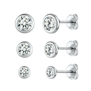 ChicSilver Hypoallergenic Zirconia Stud Earrings, Simulated Diamond, 3 Pairs Set for Sensitive Ears