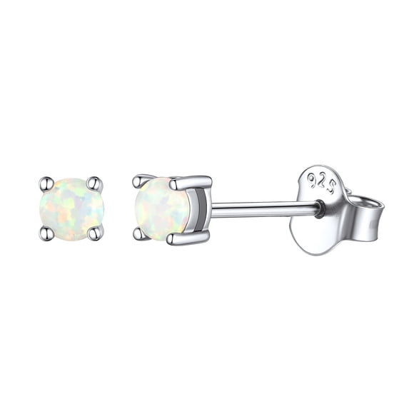 ChicSilver 3mm Created White Opal Stud Earrings Hypoallergenic Sterling Silver Round Cut Earrings for Women October Birthstone Jewelry